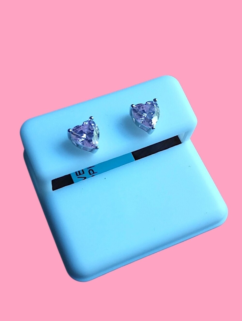 925 Pink Sapphire Cz Heart Earrings